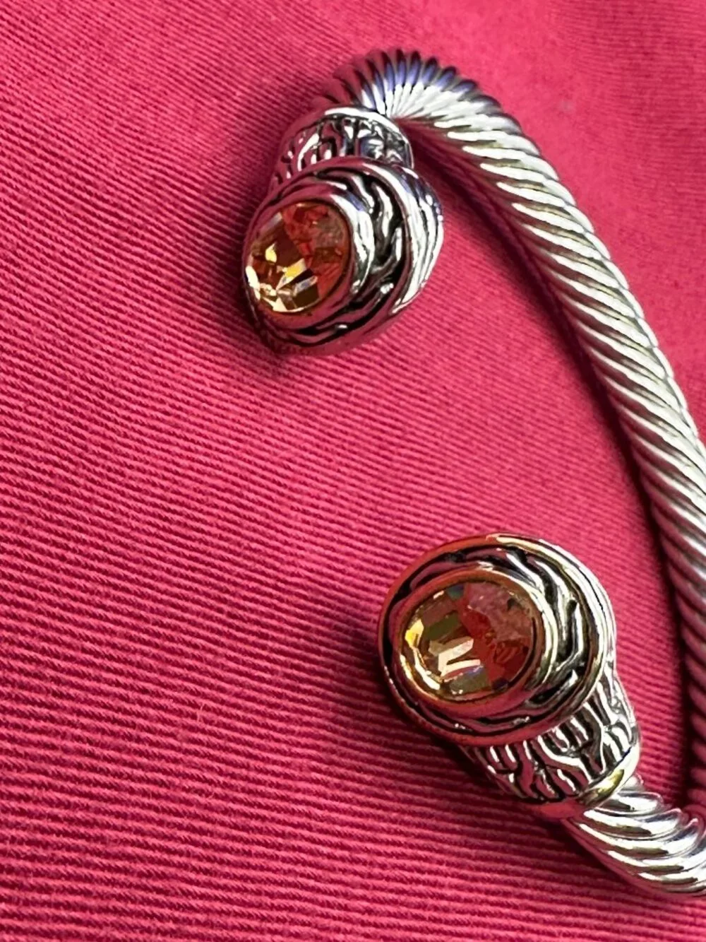 Twisted Cable Cuff Bracelet Citrine-Colored Crystal Accents